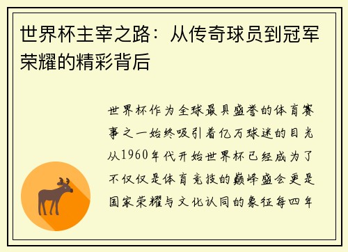 世界杯主宰之路：从传奇球员到冠军荣耀的精彩背后